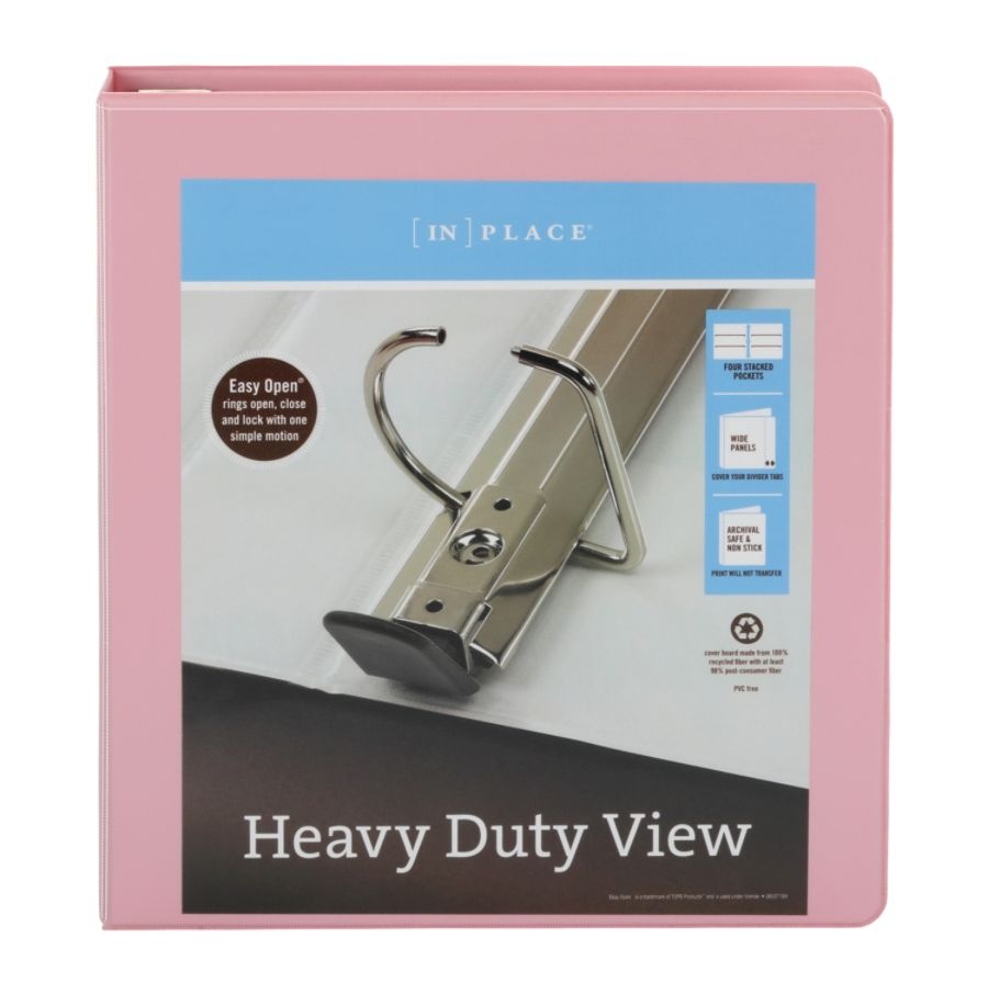 slide 4 of 8, Office Depot Brand Heavy Duty D-Ring View Binder, 1 1/2'' Rings, 55% Recycled, Pink, 1 ct