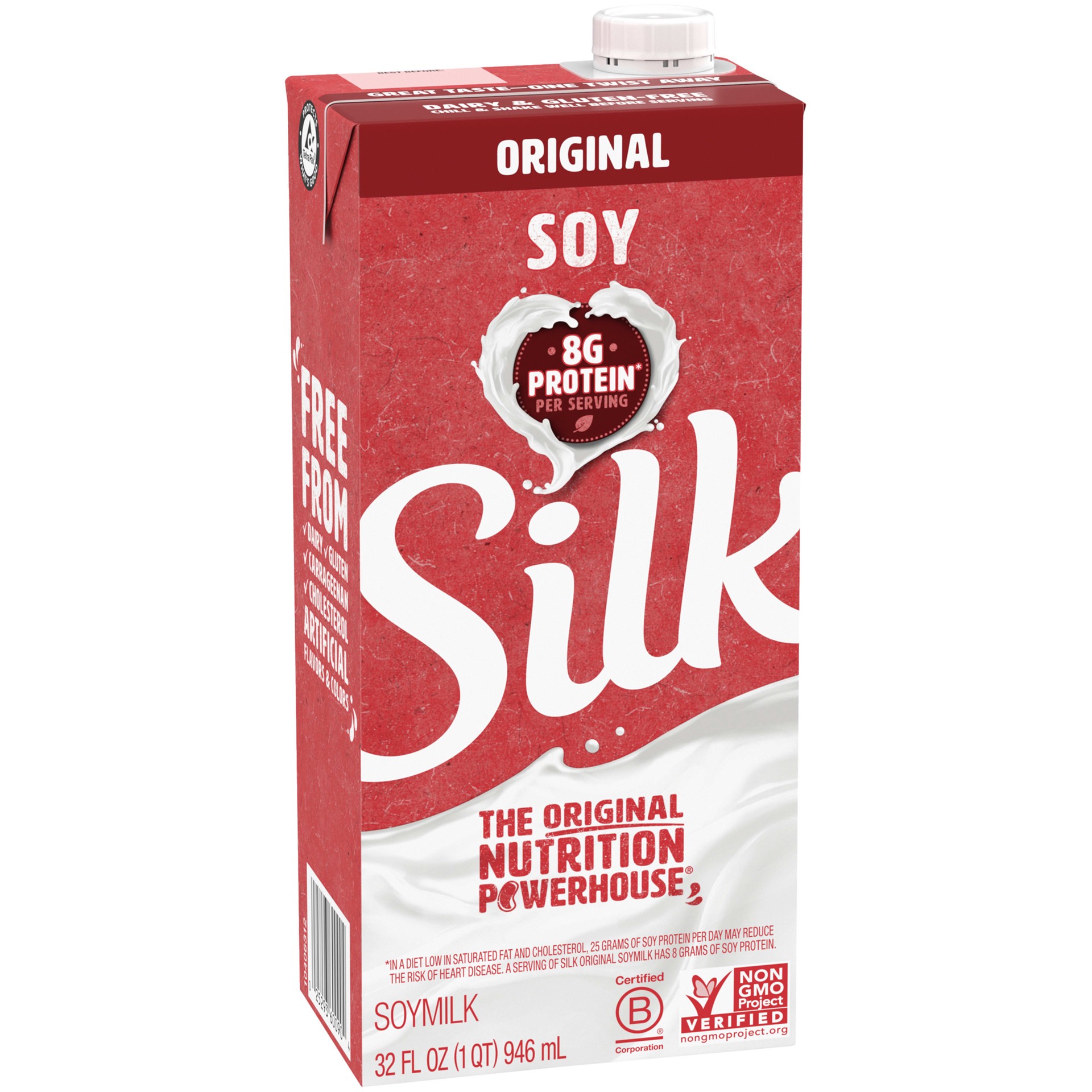 slide 3 of 5, Silk Soy Milk, Organic Original, Shelf Stable, Dairy Free, Lactose Free, Vegan Milk with 8g Protein per Serving, 32 FL OZ Quart, 32 fl oz