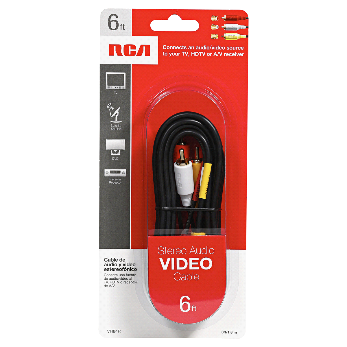 slide 1 of 5, RCA Stereo Audio Video Cable, 6 ft