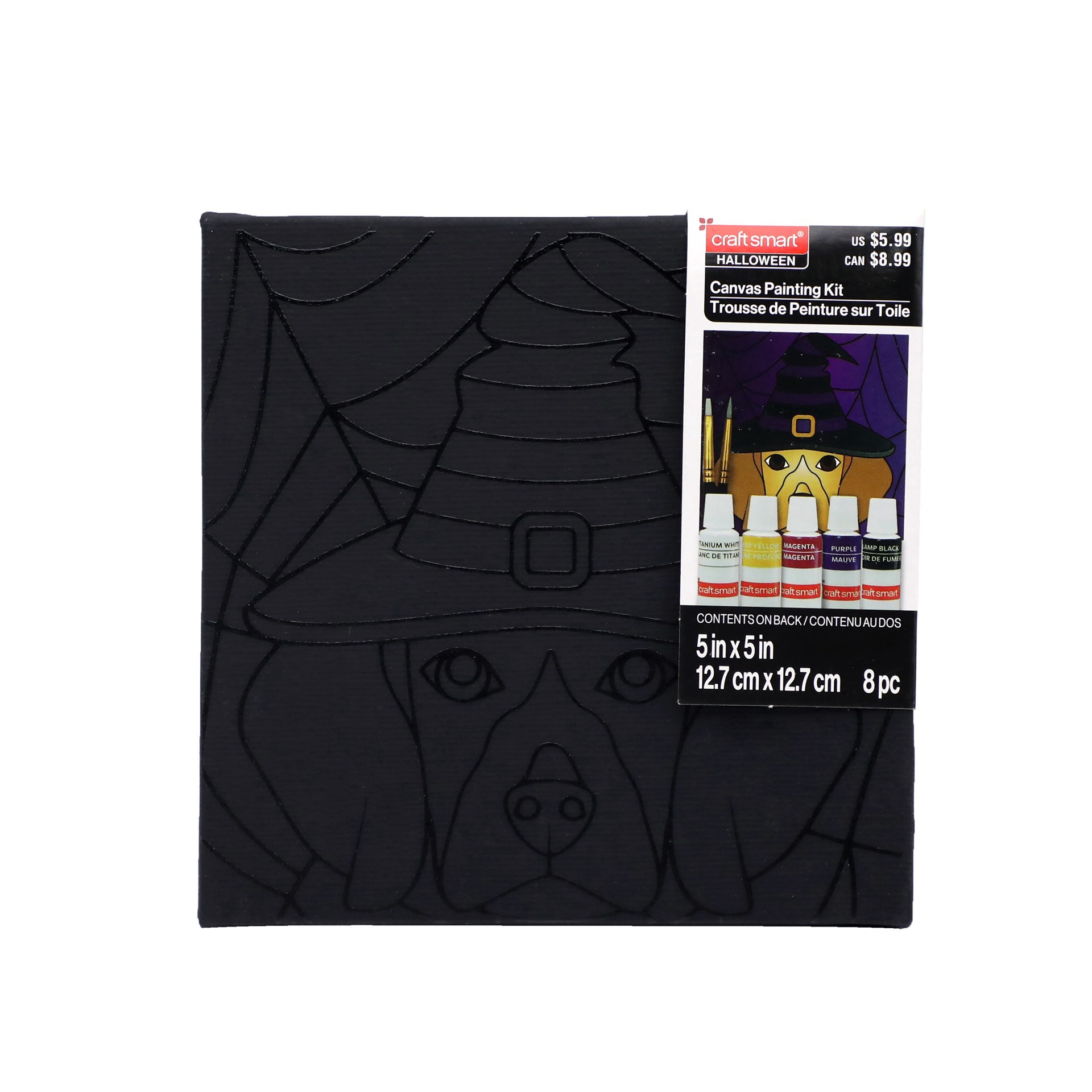 slide 2 of 5, 5" X 5" Witch Dog In Web Canvas Painting Kit By Craft Smart, 5 in x 5 in