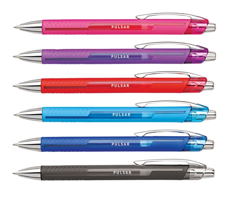 slide 2 of 8, Office Depot Brand Pulsar Advanced Ink Ballpoint Pens, Conical/Medium Point, 0.8 Mm, Fashion Assorted Barrel Colors, Assorted Ink Colors, Pack Of 6, 6 ct