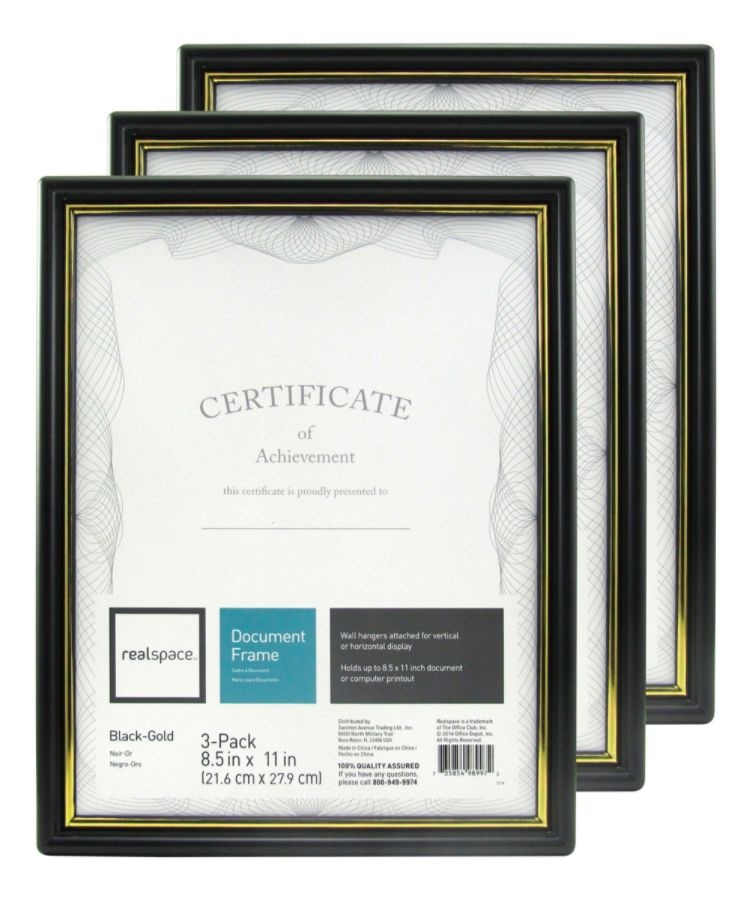 slide 3 of 6, Realspace Document And Certificate Holders, 8-1/2'' X 11'', Black/Gold, Pack Of 3 Holders, 3 ct