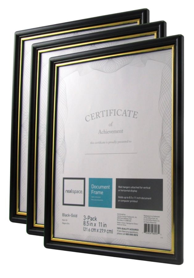 slide 5 of 6, Realspace Document And Certificate Holders, 8-1/2'' X 11'', Black/Gold, Pack Of 3 Holders, 3 ct