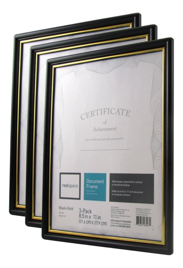 slide 4 of 6, Realspace Document And Certificate Holders, 8-1/2'' X 11'', Black/Gold, Pack Of 3 Holders, 3 ct