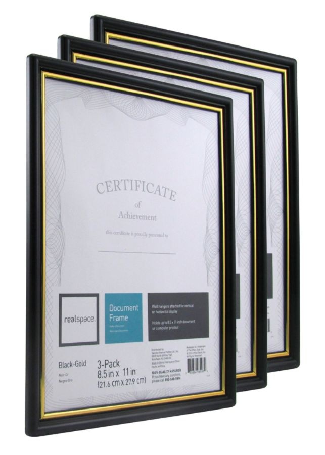 slide 6 of 6, Realspace Document And Certificate Holders, 8-1/2'' X 11'', Black/Gold, Pack Of 3 Holders, 3 ct