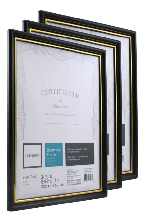 slide 2 of 6, Realspace Document And Certificate Holders, 8-1/2'' X 11'', Black/Gold, Pack Of 3 Holders, 3 ct