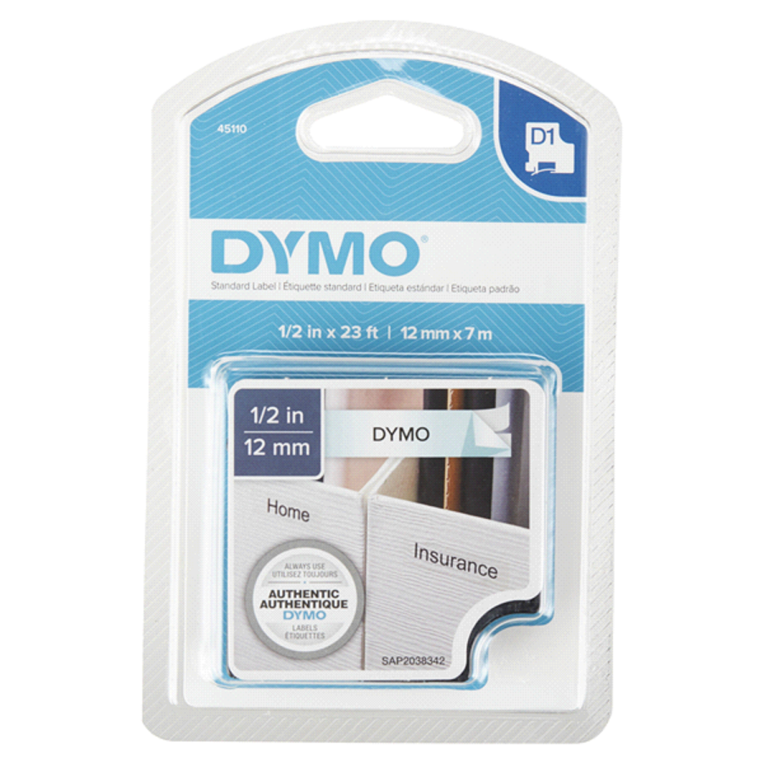 slide 1 of 1, DYMO Label Cassette Replacement, D1, Standard Labels, Black on Clear, 1 ct