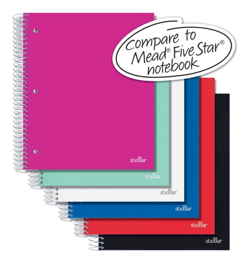 slide 5 of 10, Office Depot Brand Spiral Stellar Poly Notebook, 10 1/2'' X 8'', 3 Subject, Wide Ruled, 150 Sheets, Assorted Colors, 150 ct