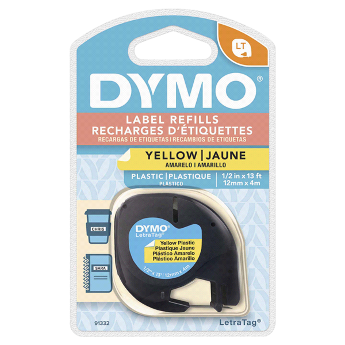 slide 1 of 1, DYMO Letratag Plastic Label Tape Cassette, 1/2in X, Hyper Yellow, 13 ft