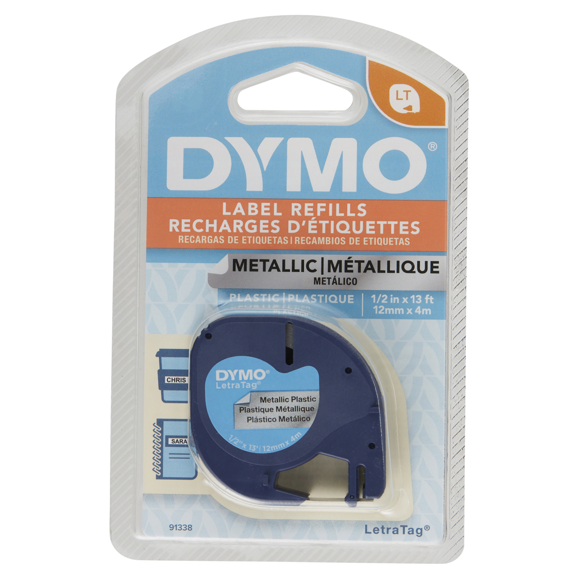 slide 1 of 1, Dymo Lt Black on Metallic Plastic Tape 1/2" x 13', 1 ct