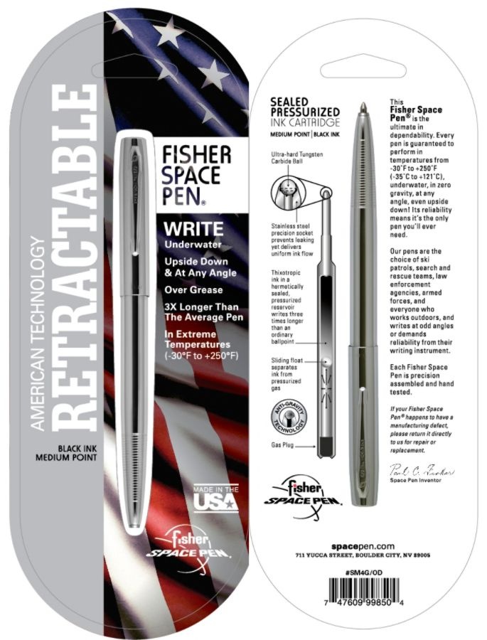 slide 2 of 2, Fisher M4 Retractable Ballpoint Space Pen, 1.0 Mm, Brass Barrel, Black Ink, 1 ct