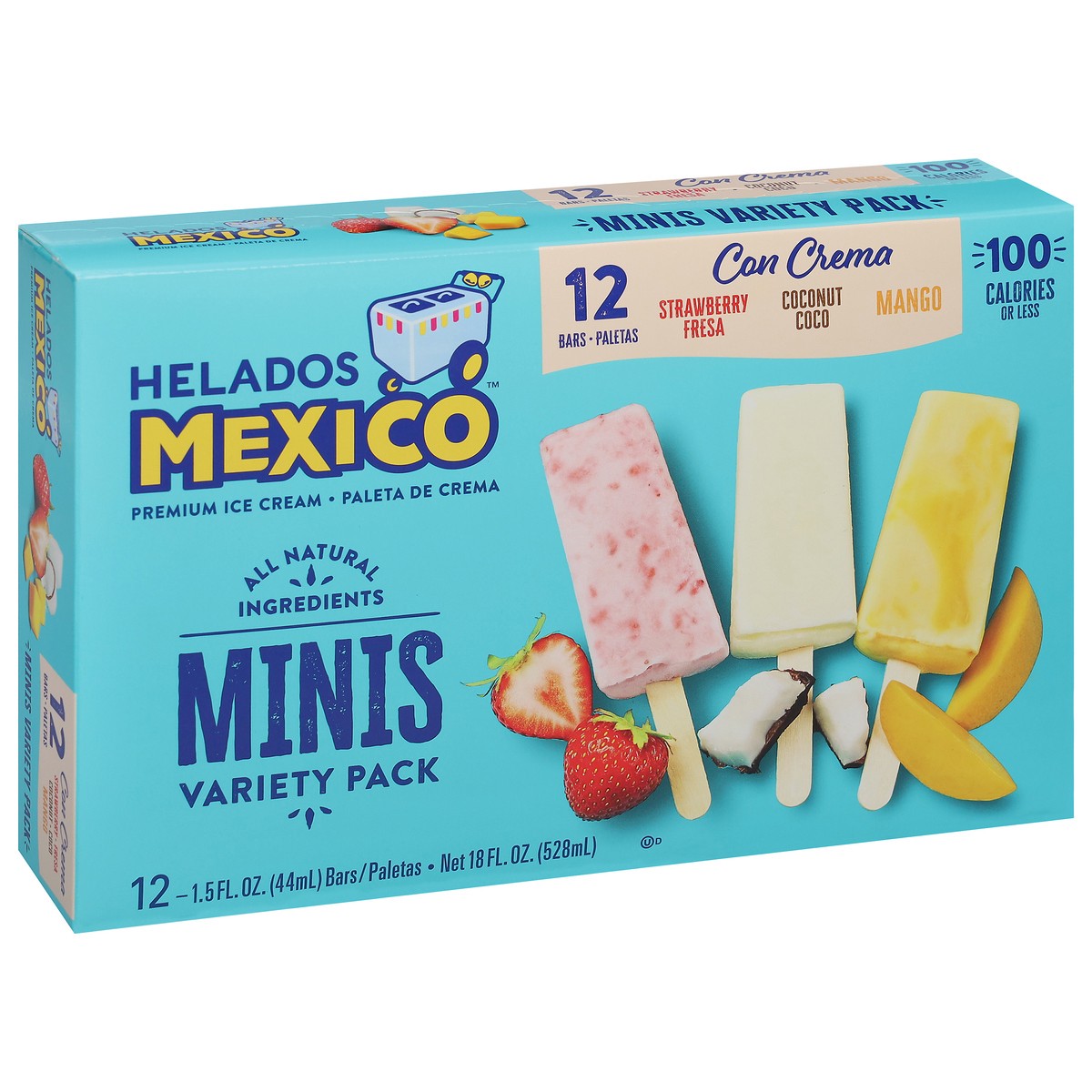 slide 8 of 9, Helados Mexico Strawberry/Coconut/Mango Ice Cream Bars Minis Variety Pack 12 - 1.5 fl oz Bars, 12 ct