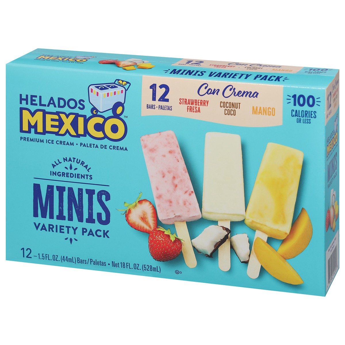 slide 2 of 9, Helados Mexico Strawberry/Coconut/Mango Ice Cream Bars Minis Variety Pack 12 - 1.5 fl oz Bars, 12 ct