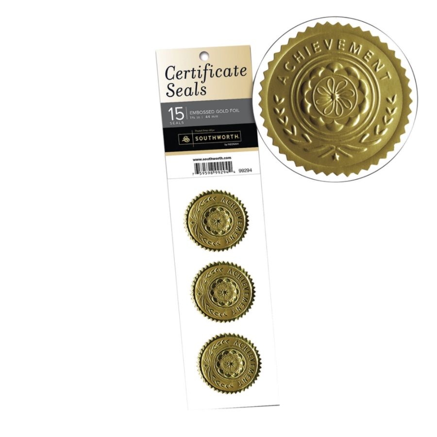 slide 3 of 3, Southworth Award/Certificate Seals, Gold, Pack Of 15, 15 ct