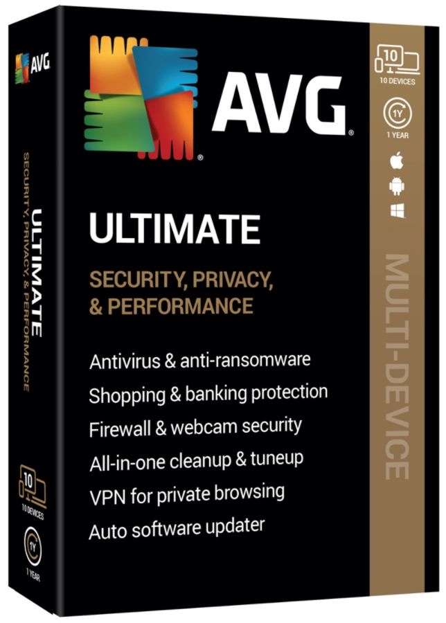 slide 2 of 3, AVG Ultimate Software, For 10 Devices, 1-Year Subscription, For Pc/Mac, Traditional Disc, 1 ct