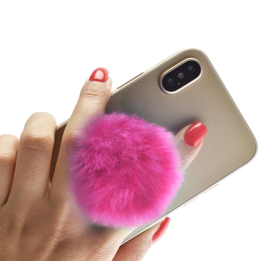 slide 2 of 4, Digital Energy Pom-Pom Phone Stand, Pink, 1 ct