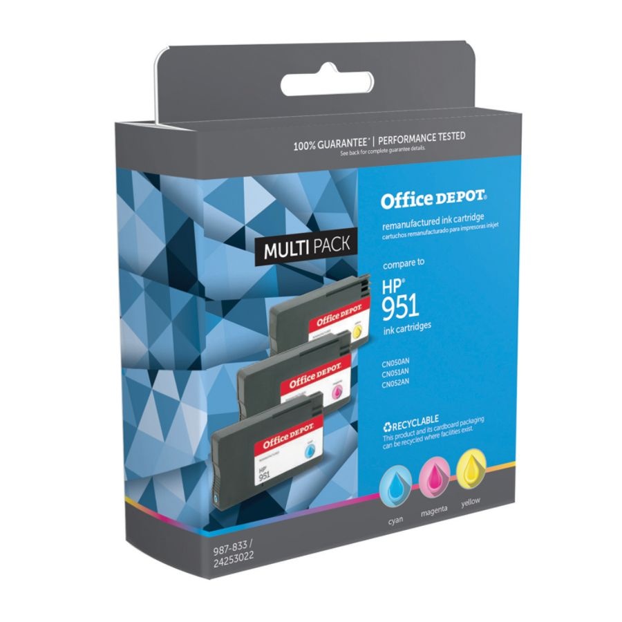 slide 3 of 3, Office Depot Brand Odhp951Clr Remanufactured Ink Cartridge Replacement For Hp 951 Cyan/Magenta/Yellow, 3 ct