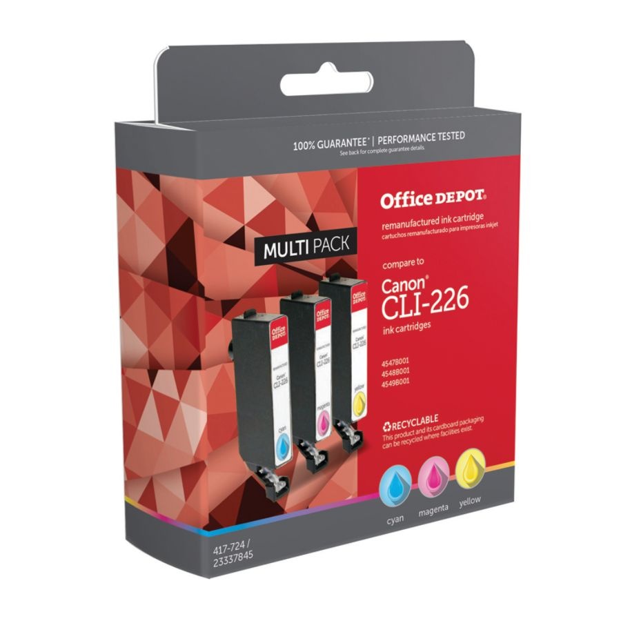 slide 2 of 3, Office Depot Brand Odcli226Cmy (Canon Cli-226) Remanufactured Cyan/Magenta/Yellow Ink Cartridges, Pack Of 3, 3 ct