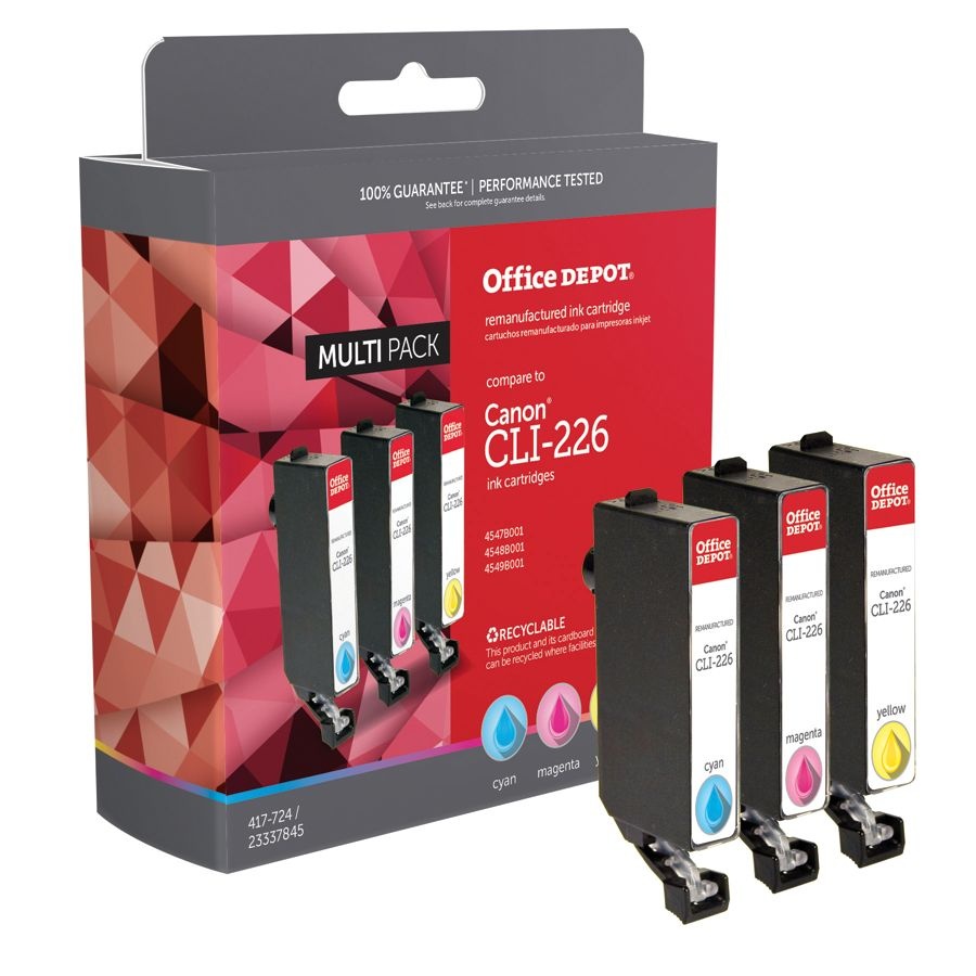 slide 3 of 3, Office Depot Brand Odcli226Cmy (Canon Cli-226) Remanufactured Cyan/Magenta/Yellow Ink Cartridges, Pack Of 3, 3 ct