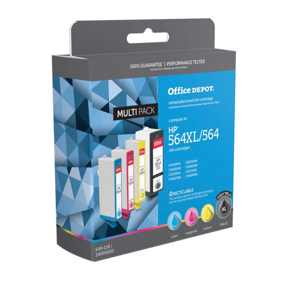 slide 2 of 4, Office Depot Brand Od564Xlk564Cmy-C Remanufactured Ink Cartridge Replacement For Hp 564Xl/564 Black/Color, Pack Of 4, 4 ct