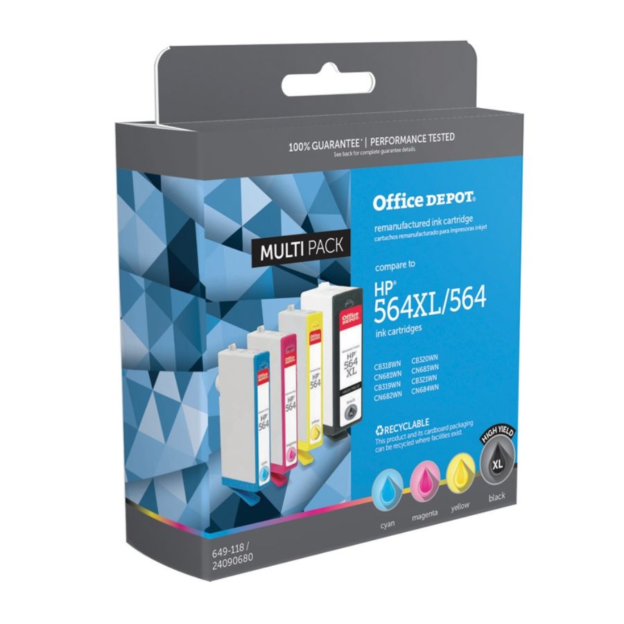 slide 4 of 4, Office Depot Brand Od564Xlk564Cmy-C Remanufactured Ink Cartridge Replacement For Hp 564Xl/564 Black/Color, Pack Of 4, 4 ct