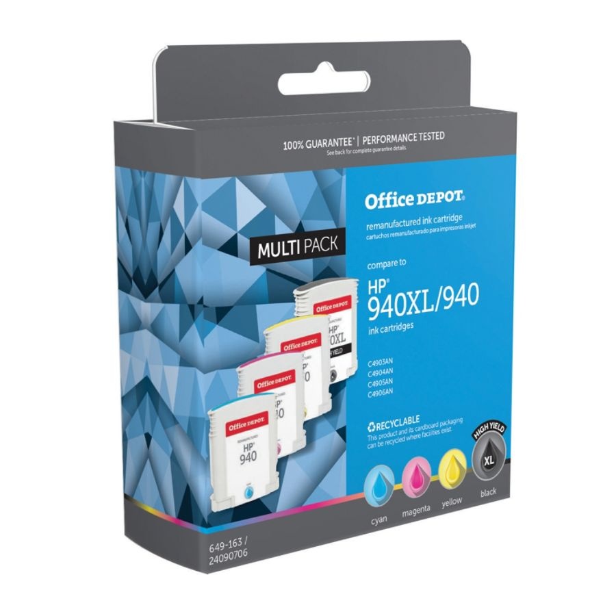 slide 2 of 2, Office Depot Brand Od940Xlk940Cmy-C Remanufactured Ink Cartridge Replacement For Hp 940Xl/940 Black/Color, Pack Of 4, 4 ct