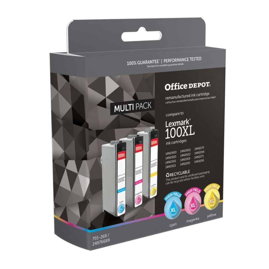 slide 2 of 2, Office Depot Brand Od100Cmyxl (Lexmark 100Xl/100) Remanufactured Color Ink Cartridges, Pack Of 3, 3 ct