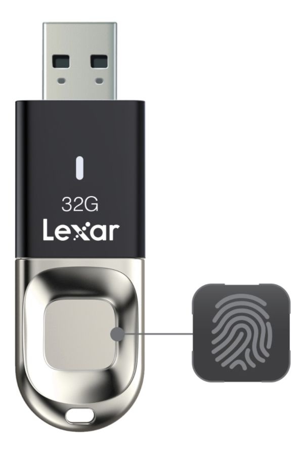 slide 4 of 5, Lexar Jumpdrive Fingerprint F35 Usb 3.0 Flash Drive, 32Gb, Black, Ljdf35-32Gbnl, 1 ct