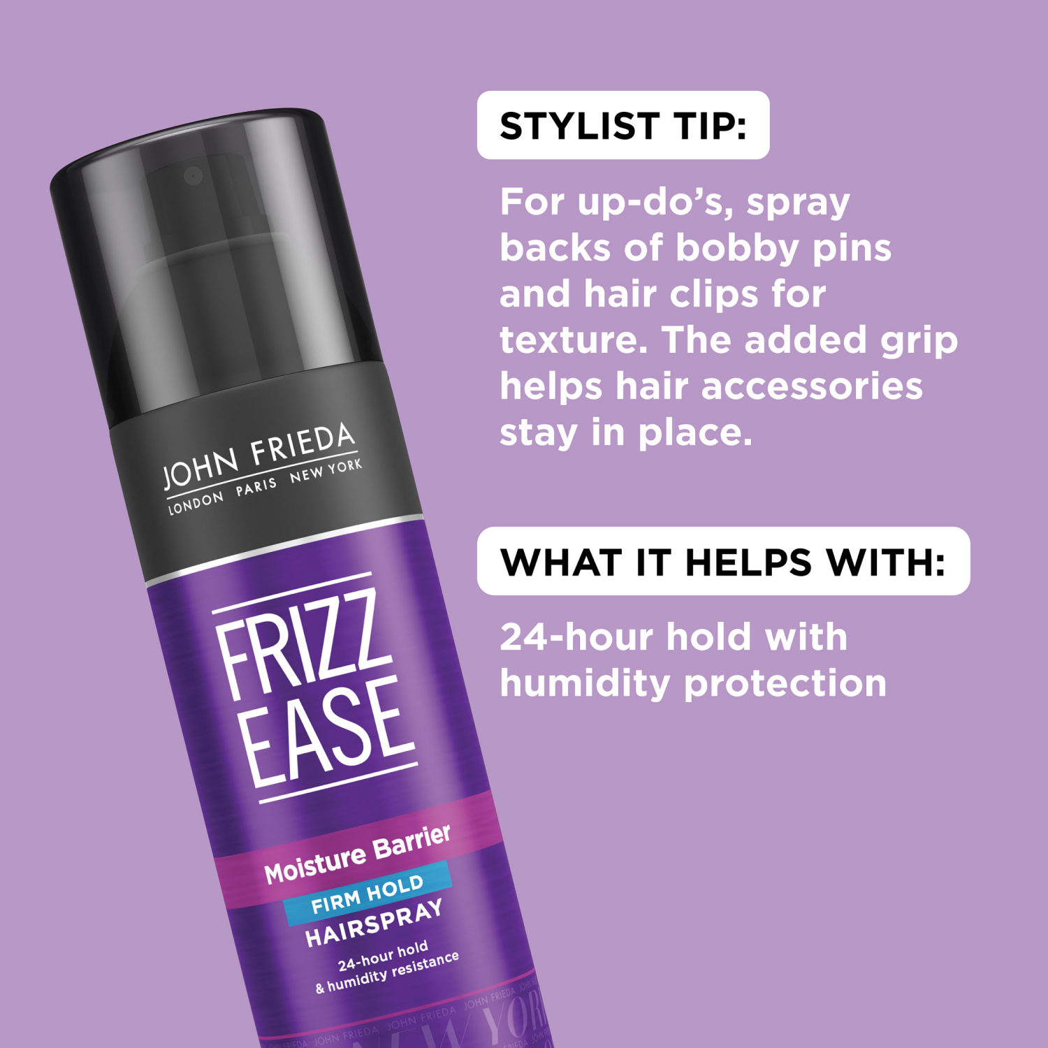 slide 3 of 4, John Frieda Moisture Barrier Hairspray, Firm Hold, Trial Size, 2 fl oz