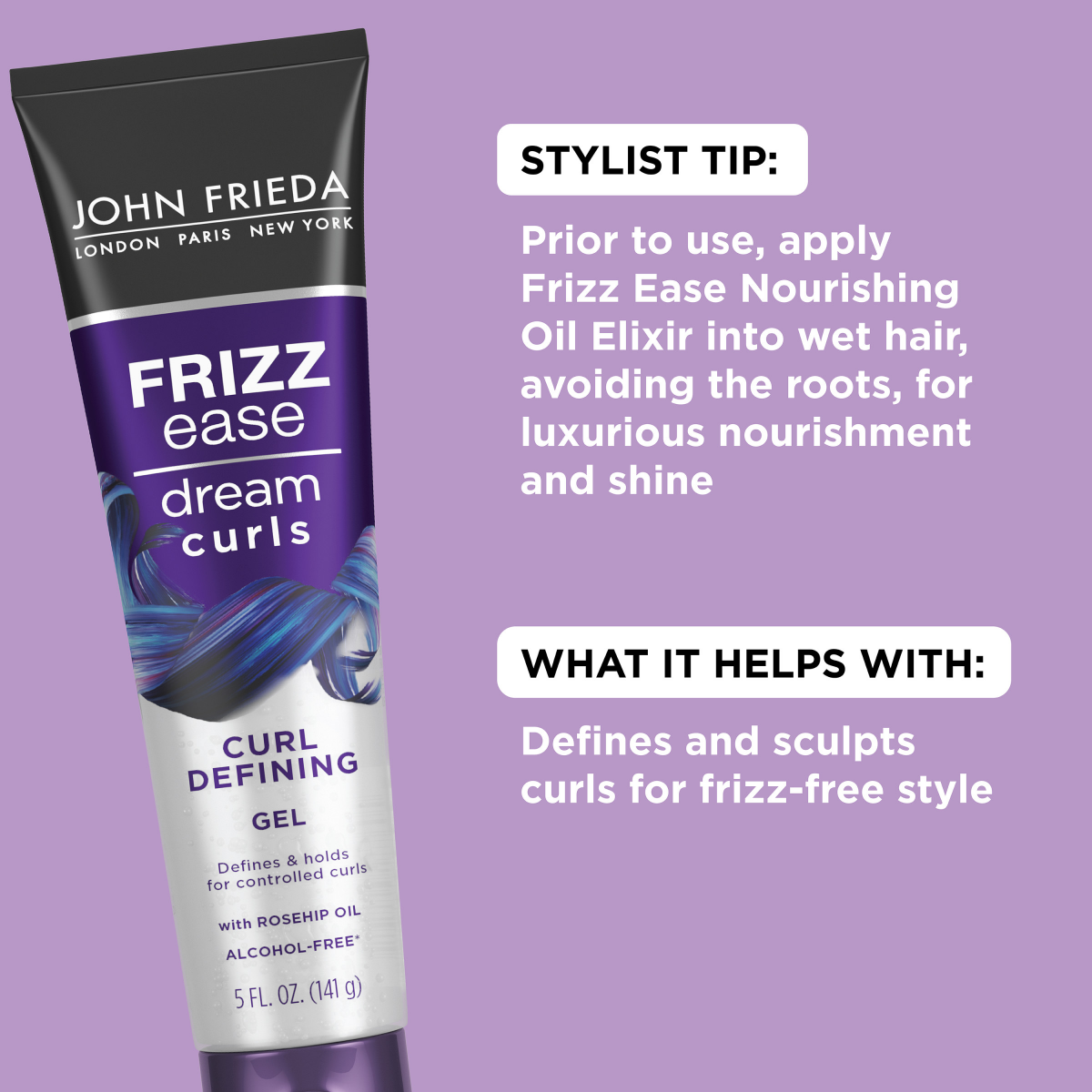 slide 6 of 6, John Frieda Anti Frizz, Frizz Ease Clearly Defined Gel, Alcohol-Free Styling Gel for Sculpted and Defined Curls, 5 Oz, 5 fl oz