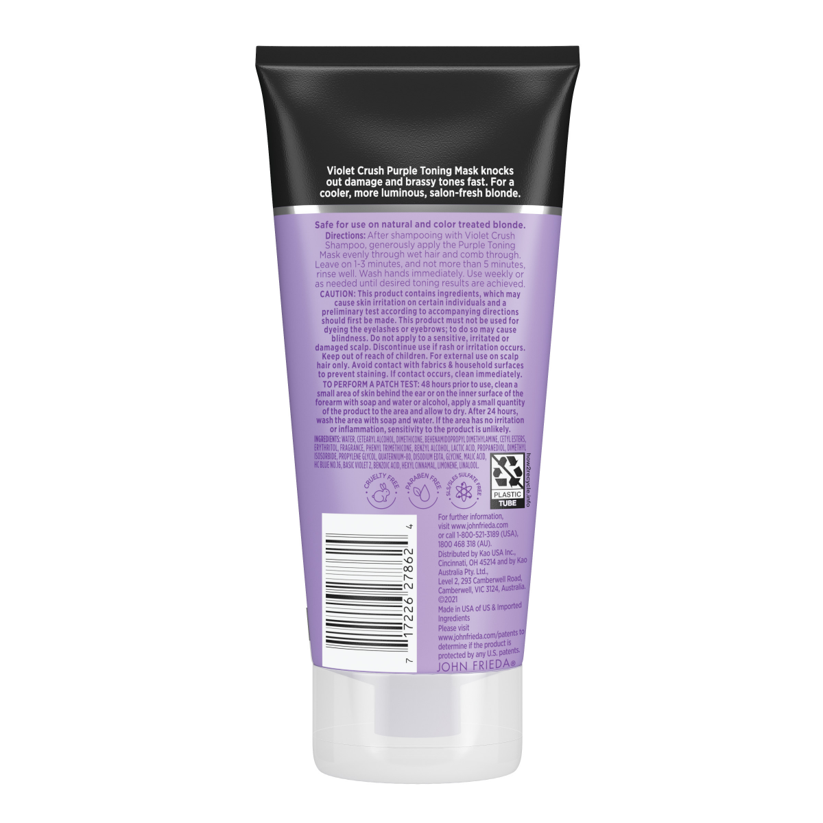 slide 7 of 7, John Frieda Violet Crush Purple Toning Mask, Removes Brassy Tones, Smooths Damaged Hair Cuticles for Cooler, More Luminous, Salon-Fresh Blonde. Safe for Natural and Color-Treated Blonde Hair, 6 Fl Oz, 6 fl oz