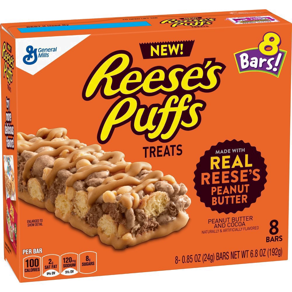 slide 9 of 47, Reese's Puffs Breakfast Cereal Treat Bars, Peanut Butter & Cocoa, 8 ct, 8 ct