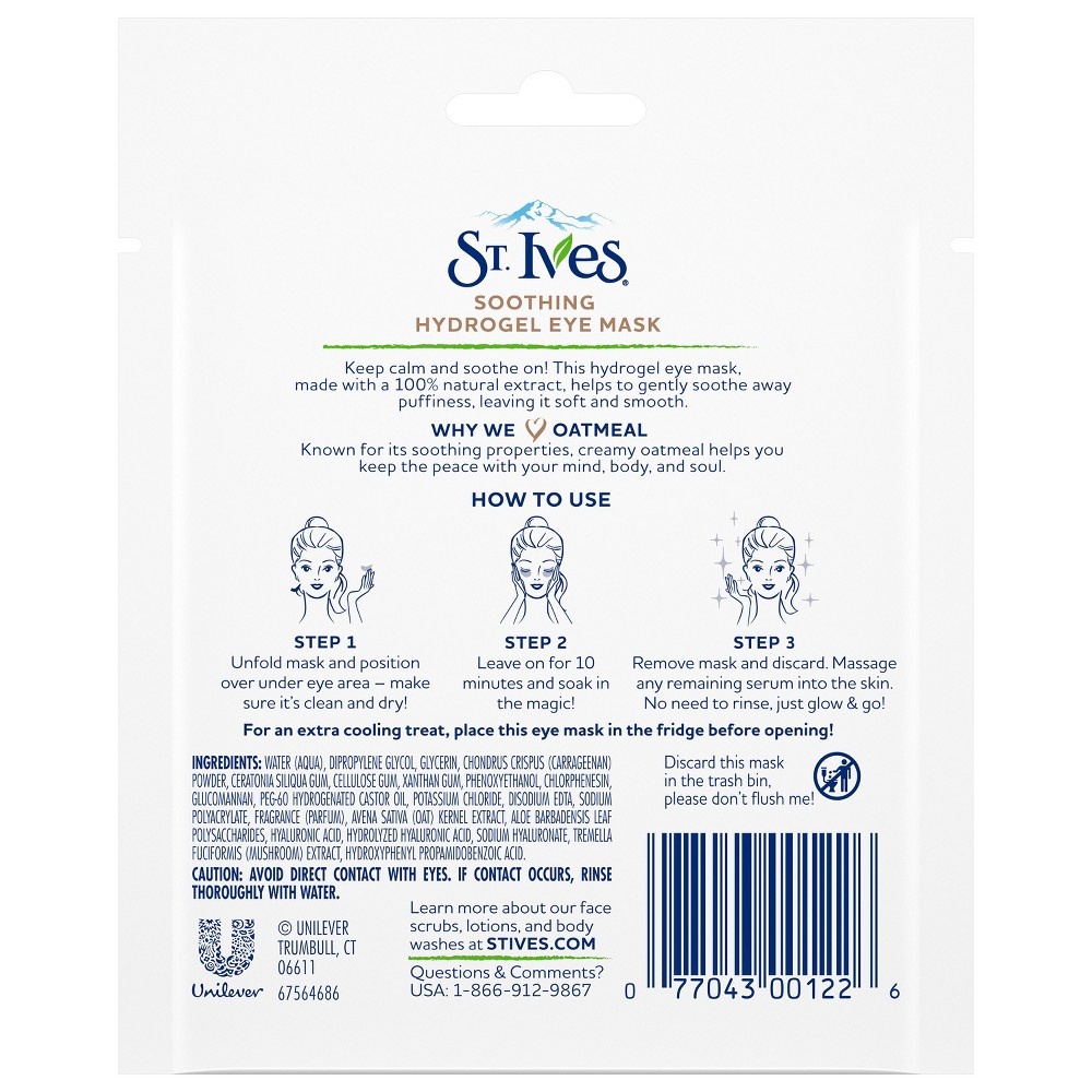 slide 4 of 4, St. Ives Soothing Oatmeal HydroGel Eye Mask, 1 ct