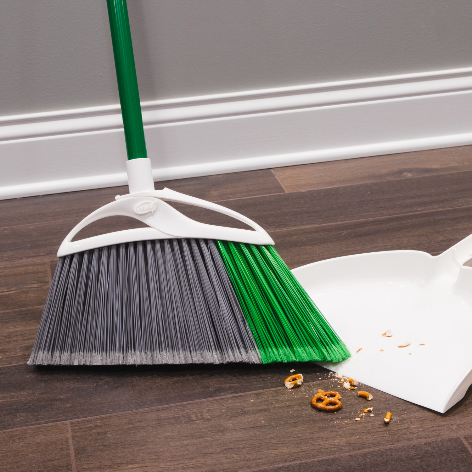 slide 3 of 5, Libman Angle Broom And Dustpan - Green/White, 1 ct