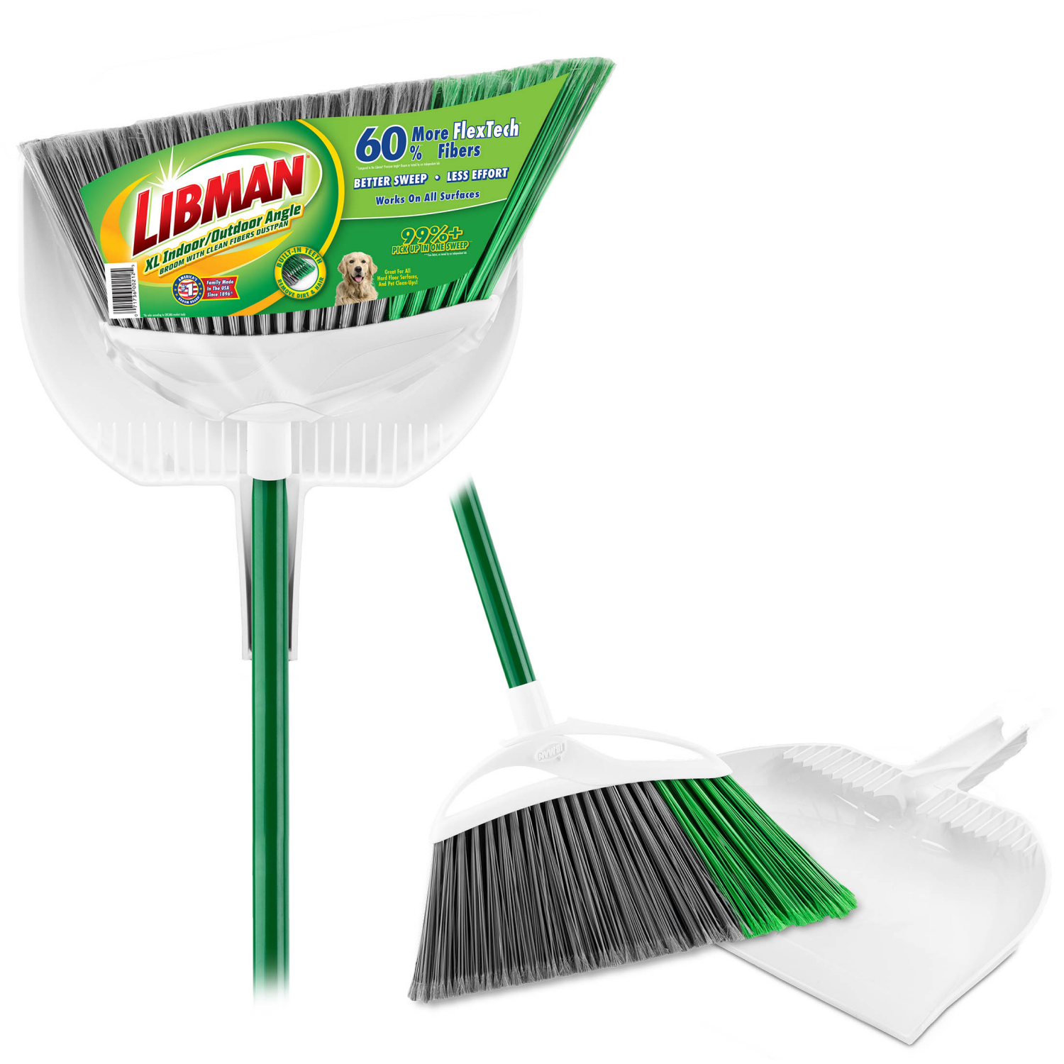 slide 5 of 5, Libman Angle Broom And Dustpan - Green/White, 1 ct