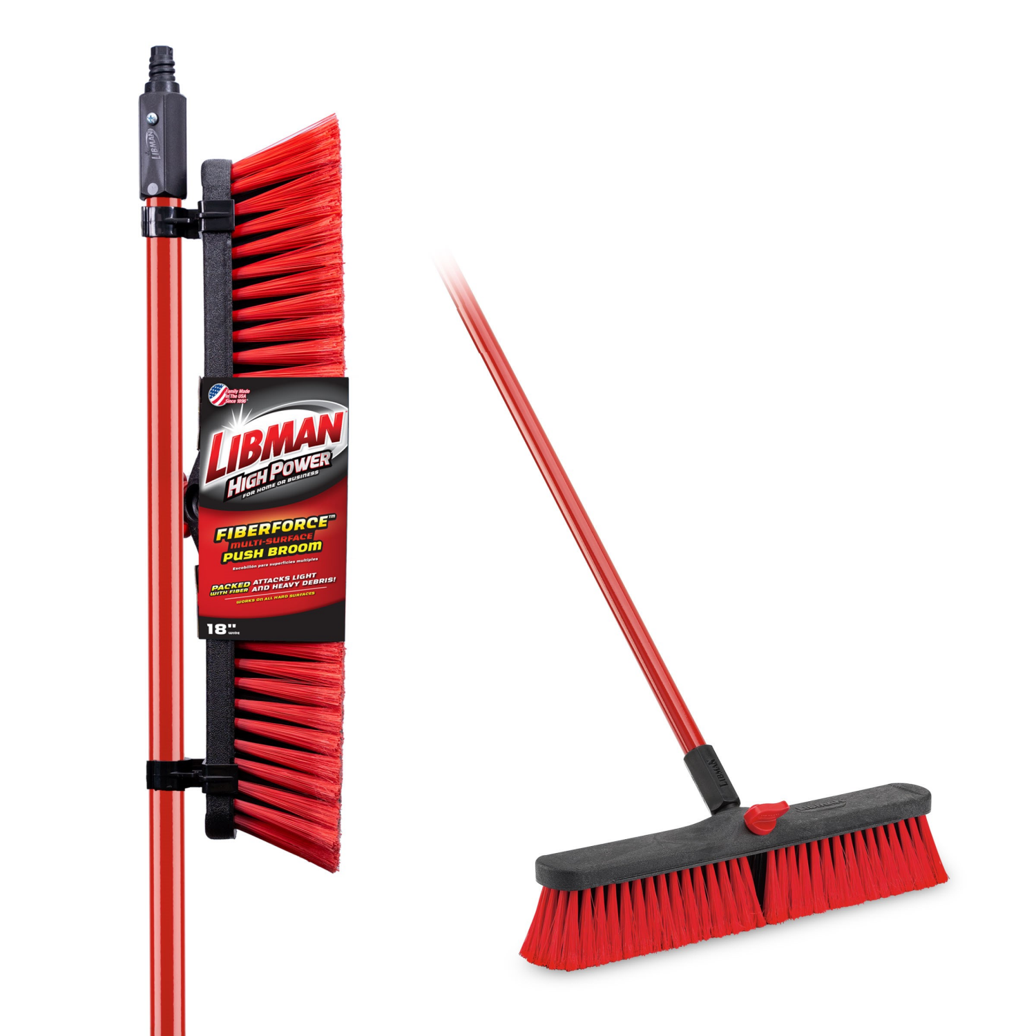 slide 5 of 5, Libman Multisurface Push Broom Red, 18 in