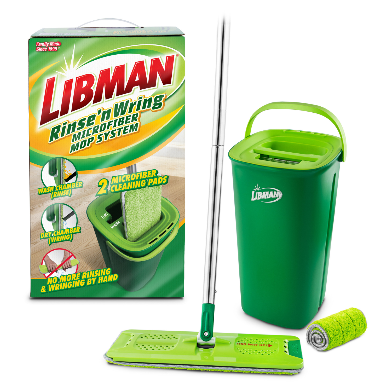slide 2 of 6, Libman Microfiber Roller Flat Wet Mop with Bucket, 1 ct