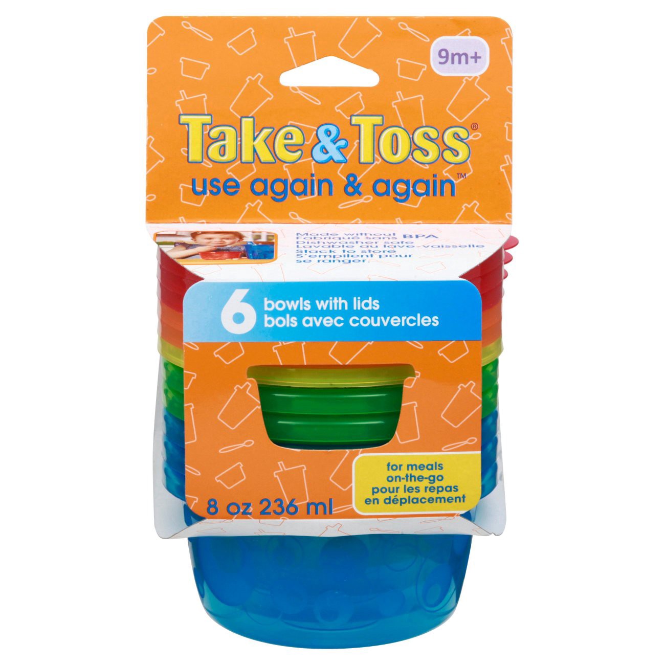 slide 1 of 1, Learning Curve Take & Toss Bowls and Lids 8 oz, 6 ct