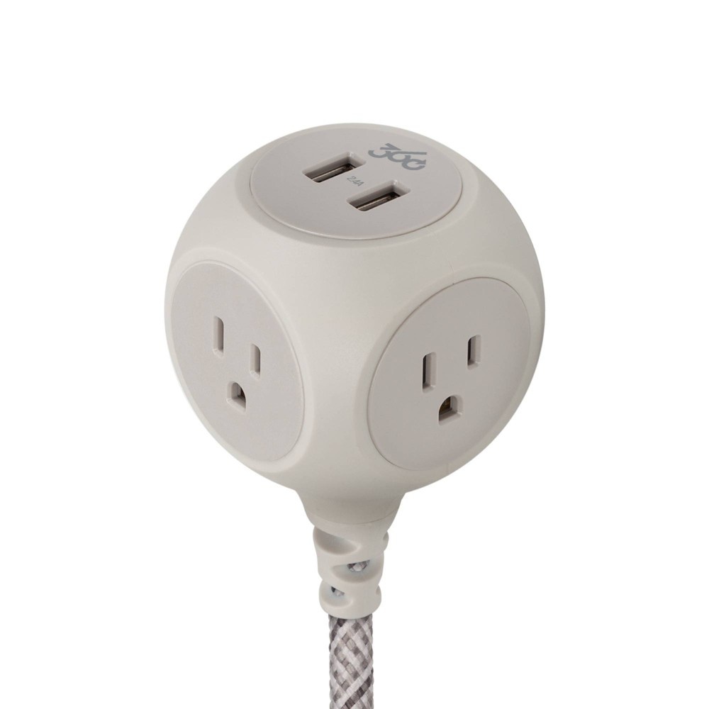slide 2 of 3, 360 Electrical 6' French Gray Habitat Braided Extension Cord with Dual USB Ports, 1 ct