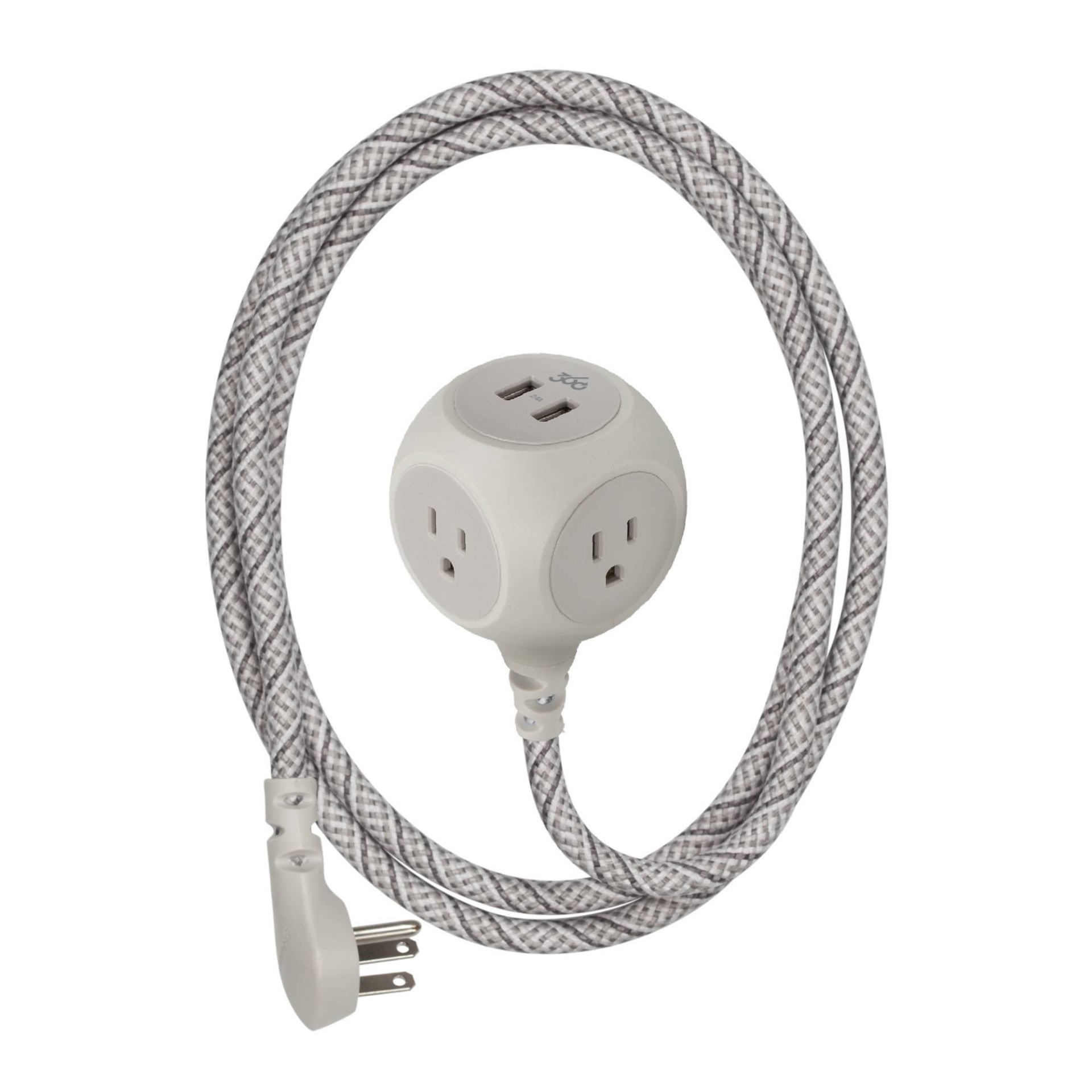 slide 1 of 3, 360 Electrical 6' French Gray Habitat Braided Extension Cord with Dual USB Ports, 1 ct