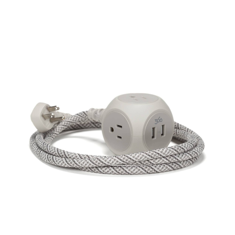 slide 3 of 3, 360 Electrical 6' French Gray Habitat Braided Extension Cord with Dual USB Ports, 1 ct