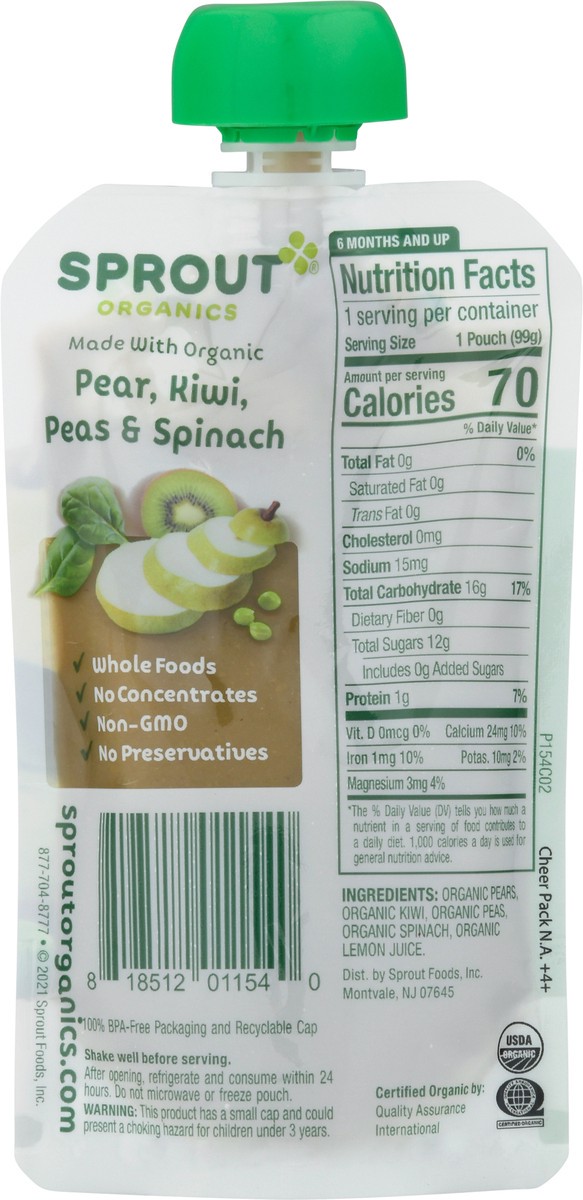 slide 4 of 9, Sprout Organics Pear, Kiwi, Peas & Spinach 3.5 oz, 3.5 oz