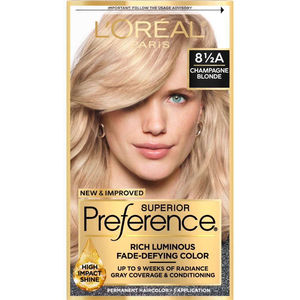 slide 1 of 8, L'Oréal L'Oreal Paris Superior Preference Fade-Defying Color + Shine System - 8.5A Champagne Blonde - 1 Kit, 1 ct