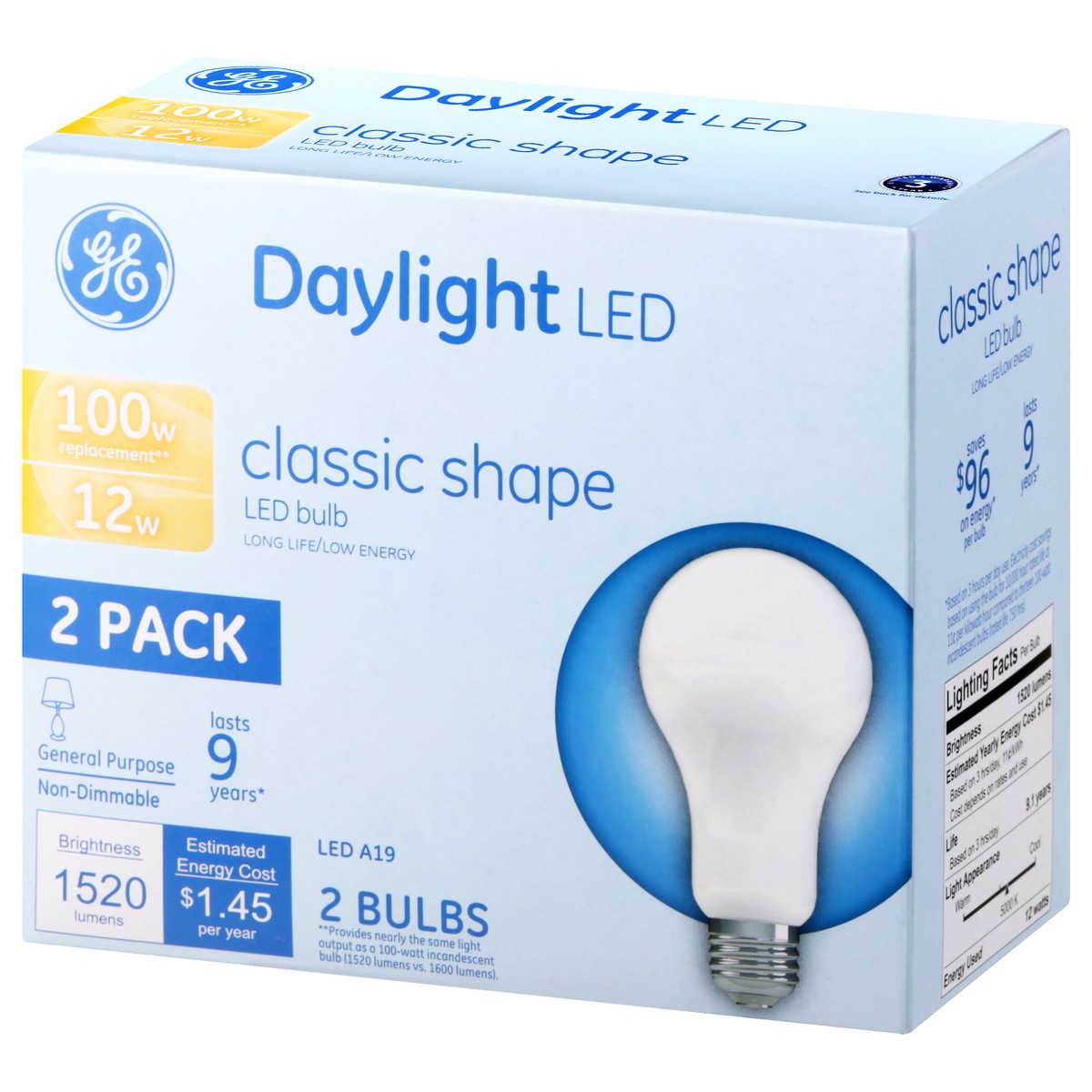 slide 3 of 9, GE 2 Pack 12 Watts Classic Shape Daylight LED Light Bulbs 2 ea, 2 ct