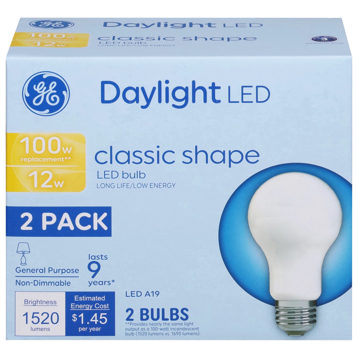 slide 1 of 9, GE 12 Watts Classic Shape Daylight LED Light Bulbs 2 ea, 2 ct