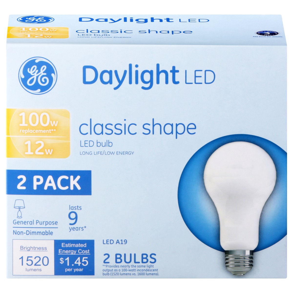 slide 1 of 9, GE 2 Pack 12 Watts Classic Shape Daylight LED Light Bulbs 2 ea, 2 ct