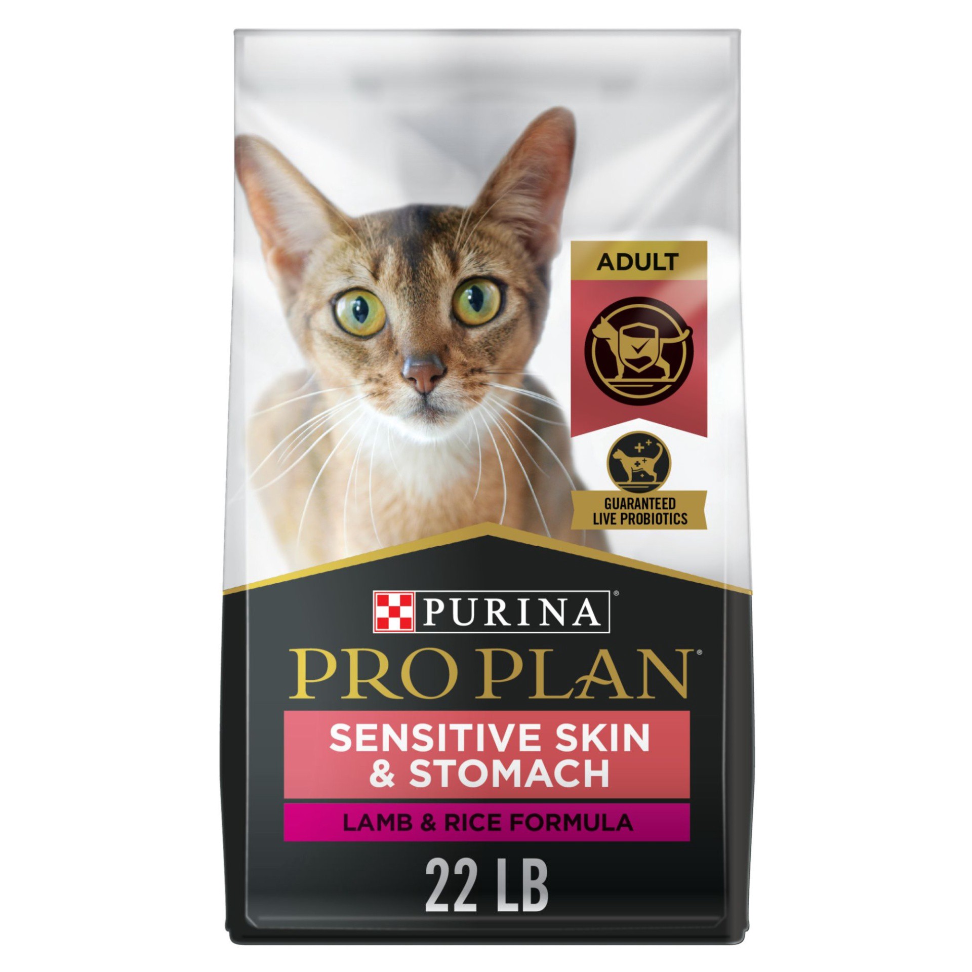 slide 1 of 1, Purina Pro Plan Sensitive Skin and Stomach Cat Food, Lamb and Rice Formula, 22 lb
