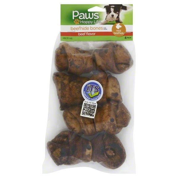 slide 1 of 6, Paws Happy Life Beef Flavor Beefhide Bones For Dogs, 4 ct