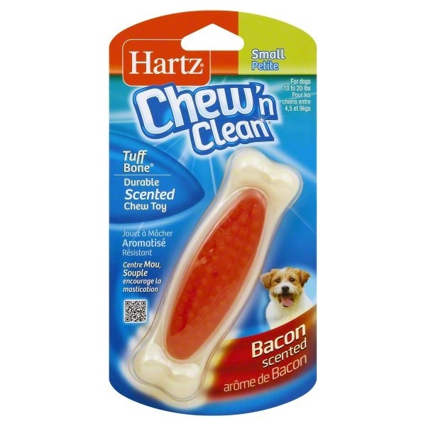 slide 1 of 1, Hartz Chew 'N Clean Tuff Bone Bacon Scented Small Chew Toy, 1.9 oz