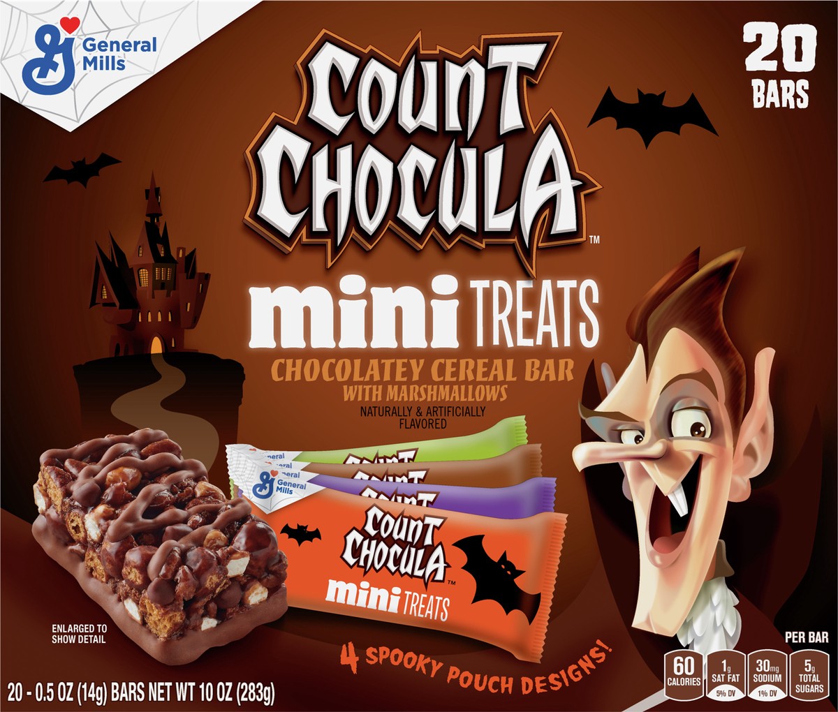 slide 5 of 14, Count Chocula Mini Treat Bars with Marshmallows, Halloween Kids Snacks, 20 Ct, 10 oz, 20 ct